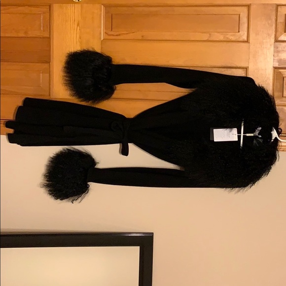 Cashmere duster with Tibetan sheep fur trim - Picture 1 of 6